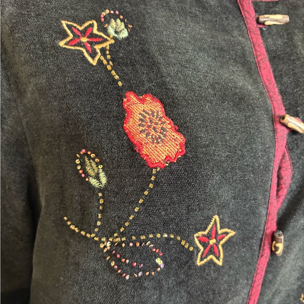 Vintage White Stag Women's Jacket Cardigan Womens XL Black Velvet Embroidered - Picture 5 of 16